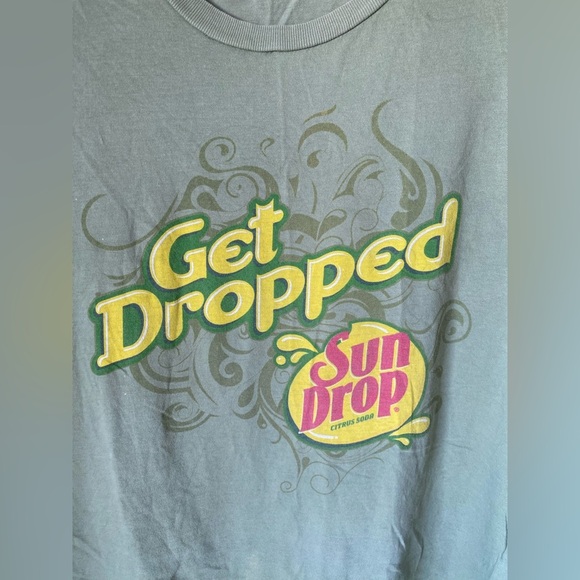 Vintage Tultex Sun Drop “Get Dropped” Green T-Shirt Unisex Y2K 90s Cotton Large - Picture 6 of 7
